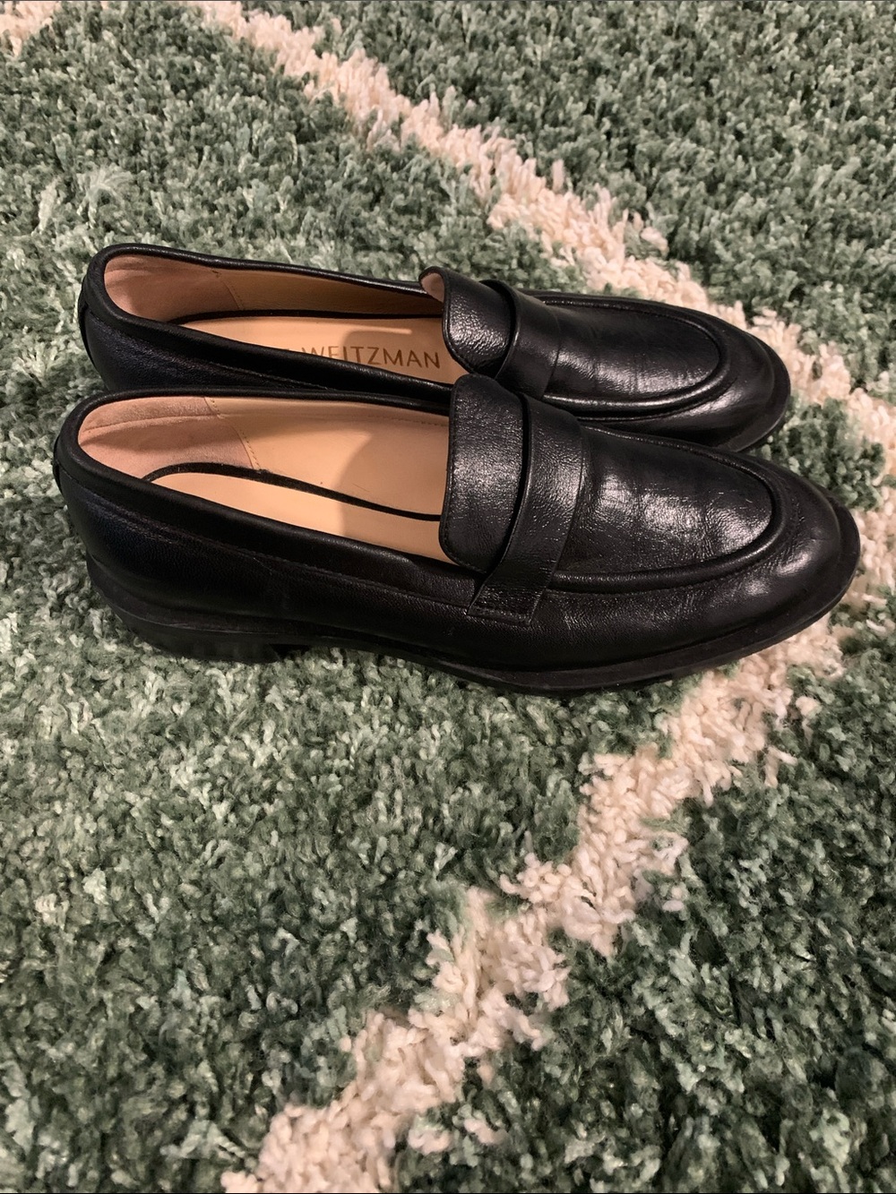 Stuart Weitzman Black Leather Classic Loafers